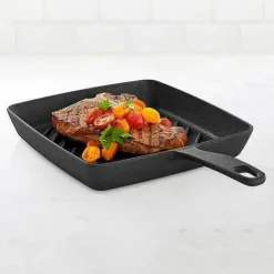 Food Network 9.8-In. Pre-Seasoned Cast-Iron Grill Pan<Food Network™